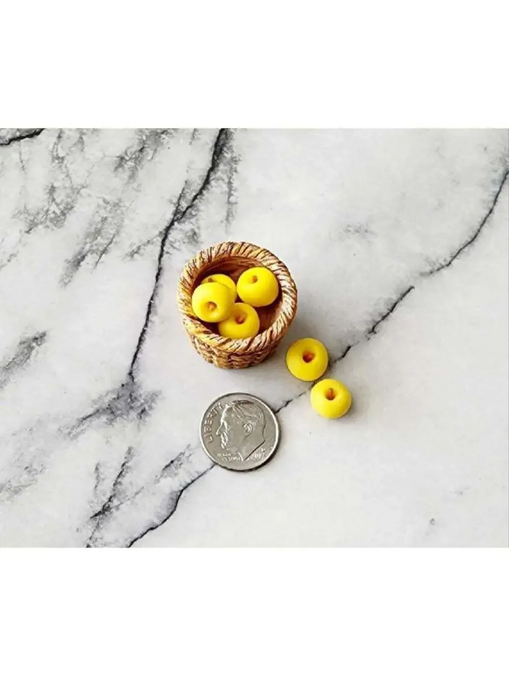 Miniature Dollhouse Fruit Yellow Golden Delicious Apples in Basket